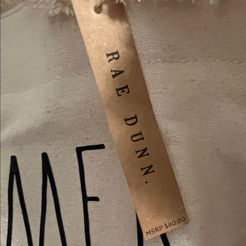 Rae Dunn Cream Tote with Fringe and Text - Picture 2 of 6